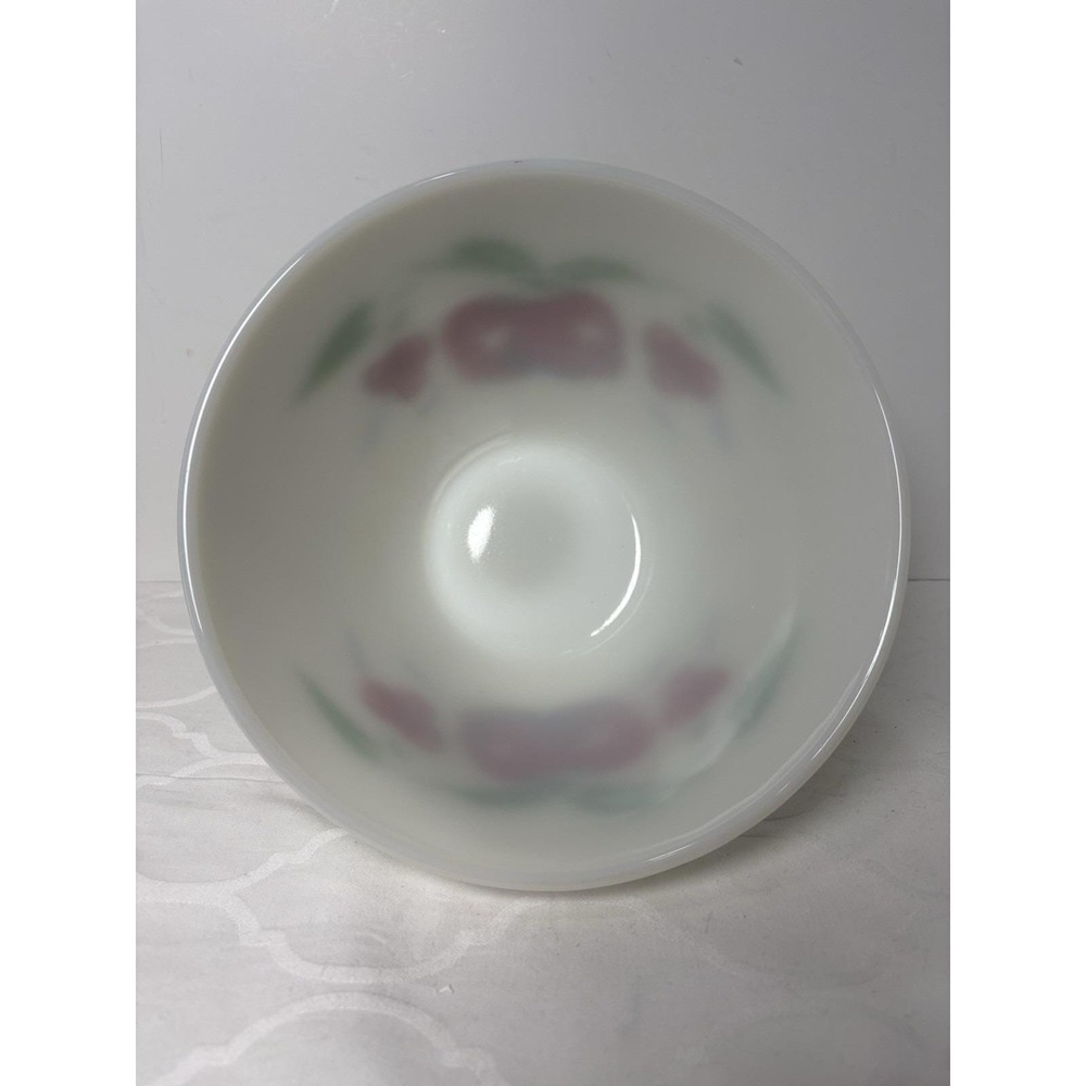 Vintage Fire King Splash Proof Bowl Apple & Cherries 4 QT White Painted 9.5"x 6" - Picture 6 of 11